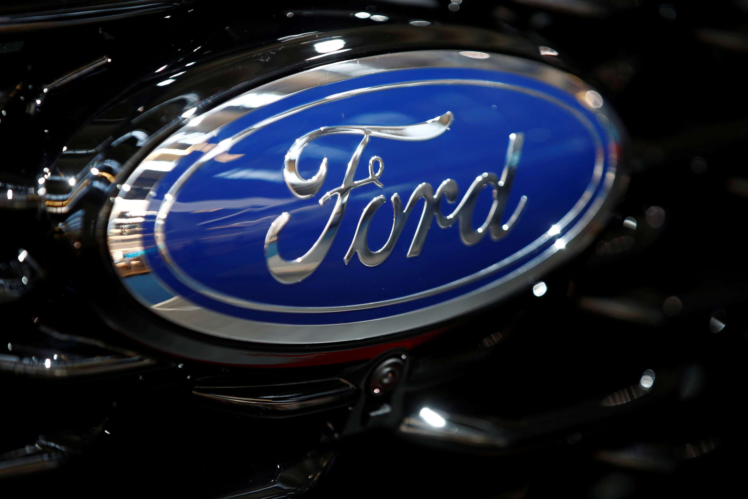 PHOTO: Ford logo is pictured at the 2019 Frankfurt Motor Show (IAA) in Frankfurt, Germany, Sept. 10, 2019.