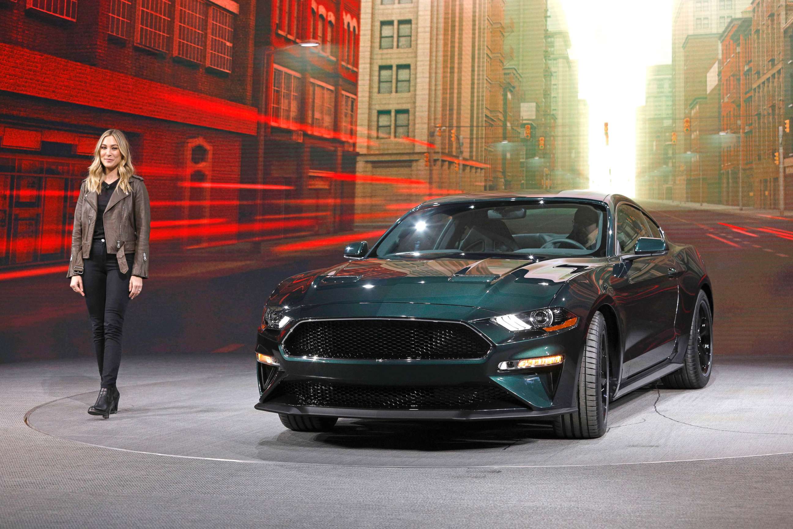 PHOTO: Molly McQueen, the granddaughter of actor Steve McQueen, introduces the 2018 Ford Mustang Bullitt at the North American International Auto Show, Jan. 14, 2018, in Detroit.