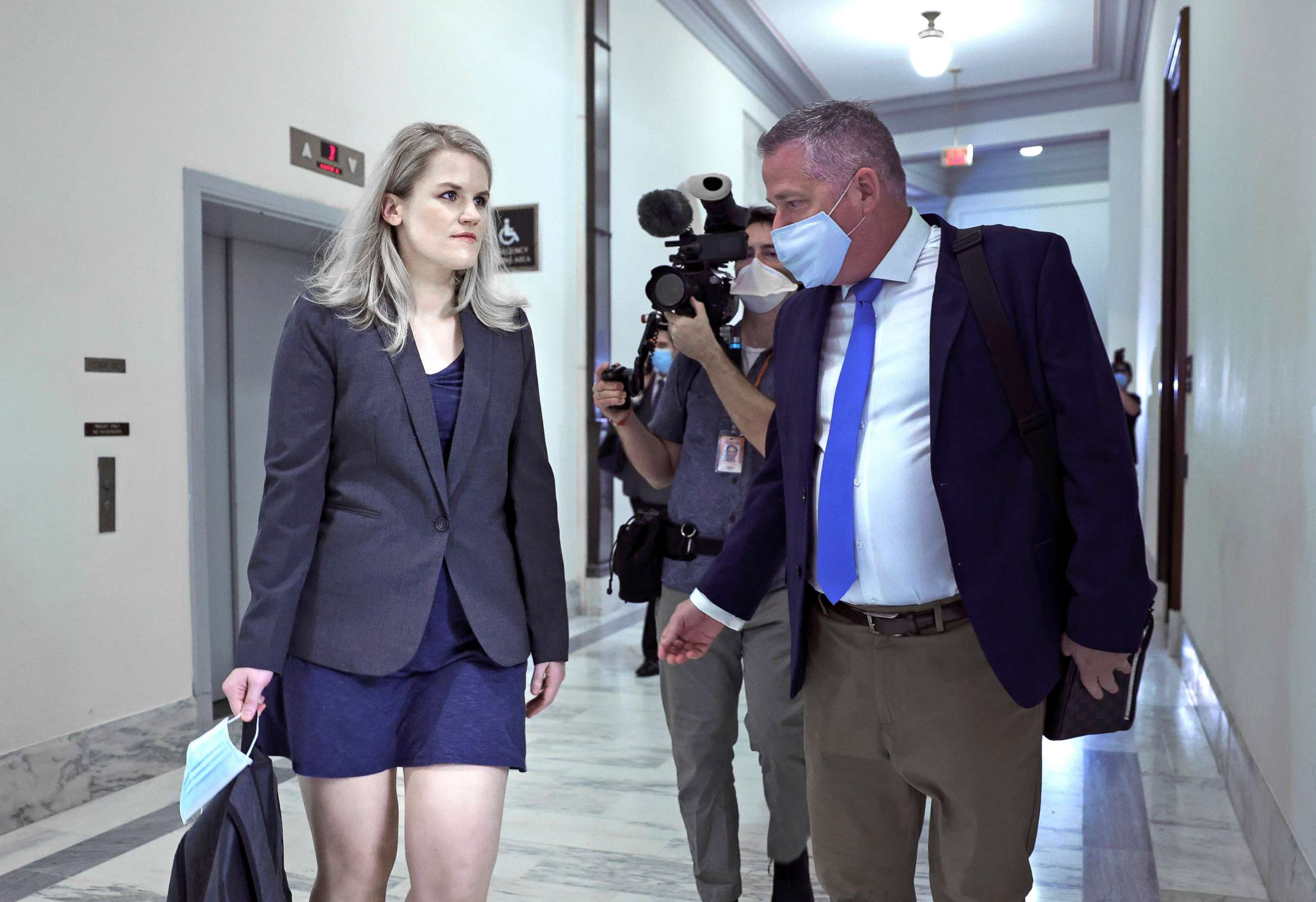 PHOTO: Frances Haugen, former Facebook employee turned whistleblower, arrives to testify before Senate at hearing to examine Facebook's practices, on Capitol Hill on Oct. 5, 2021 in Washington, D.C.
