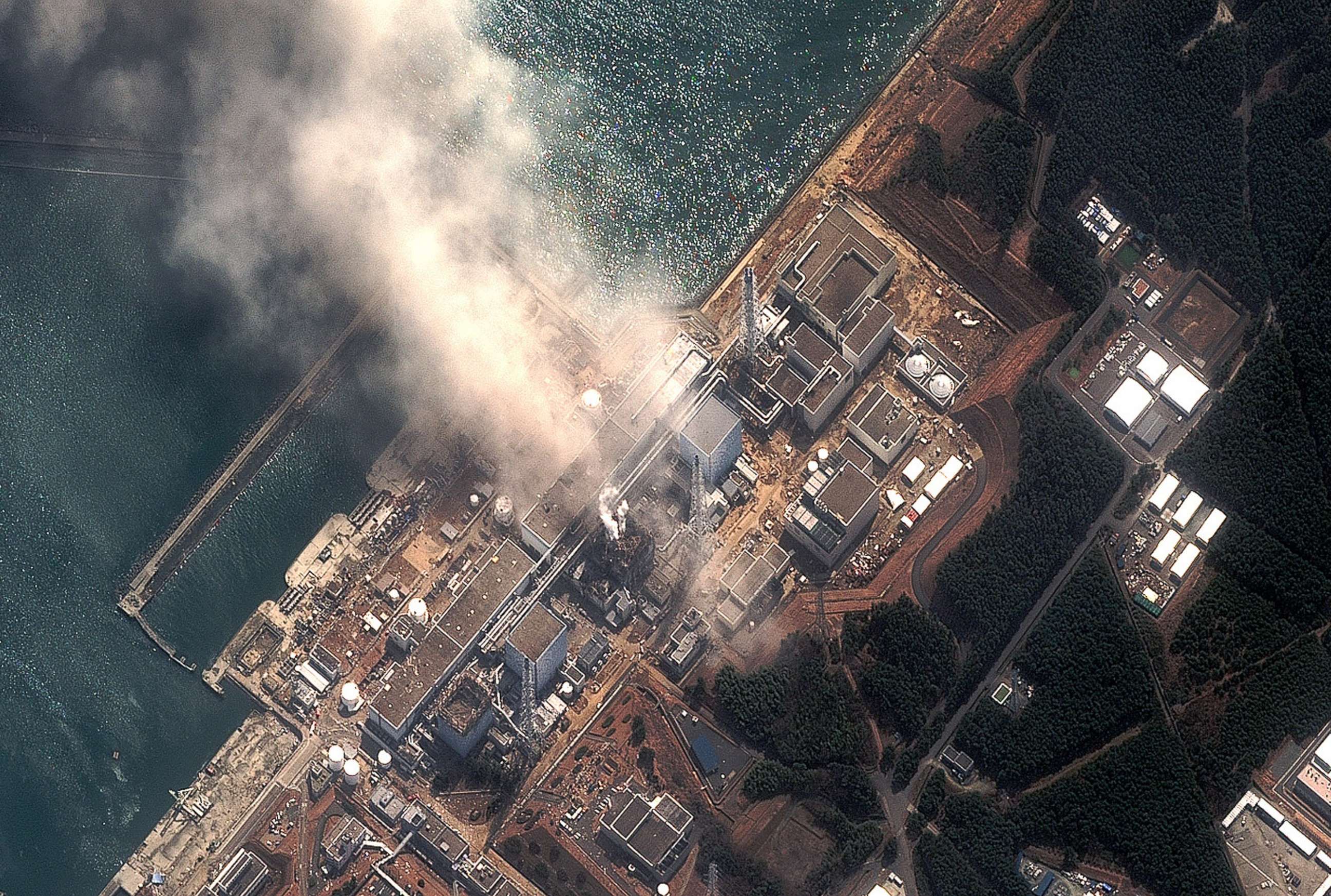 PHOTO: In this satellite view, the Fukushima Dai-ichi Nuclear Power plant after a massive earthquake and subsequent tsunami, March 14, 2011, in Futaba, Japan. 