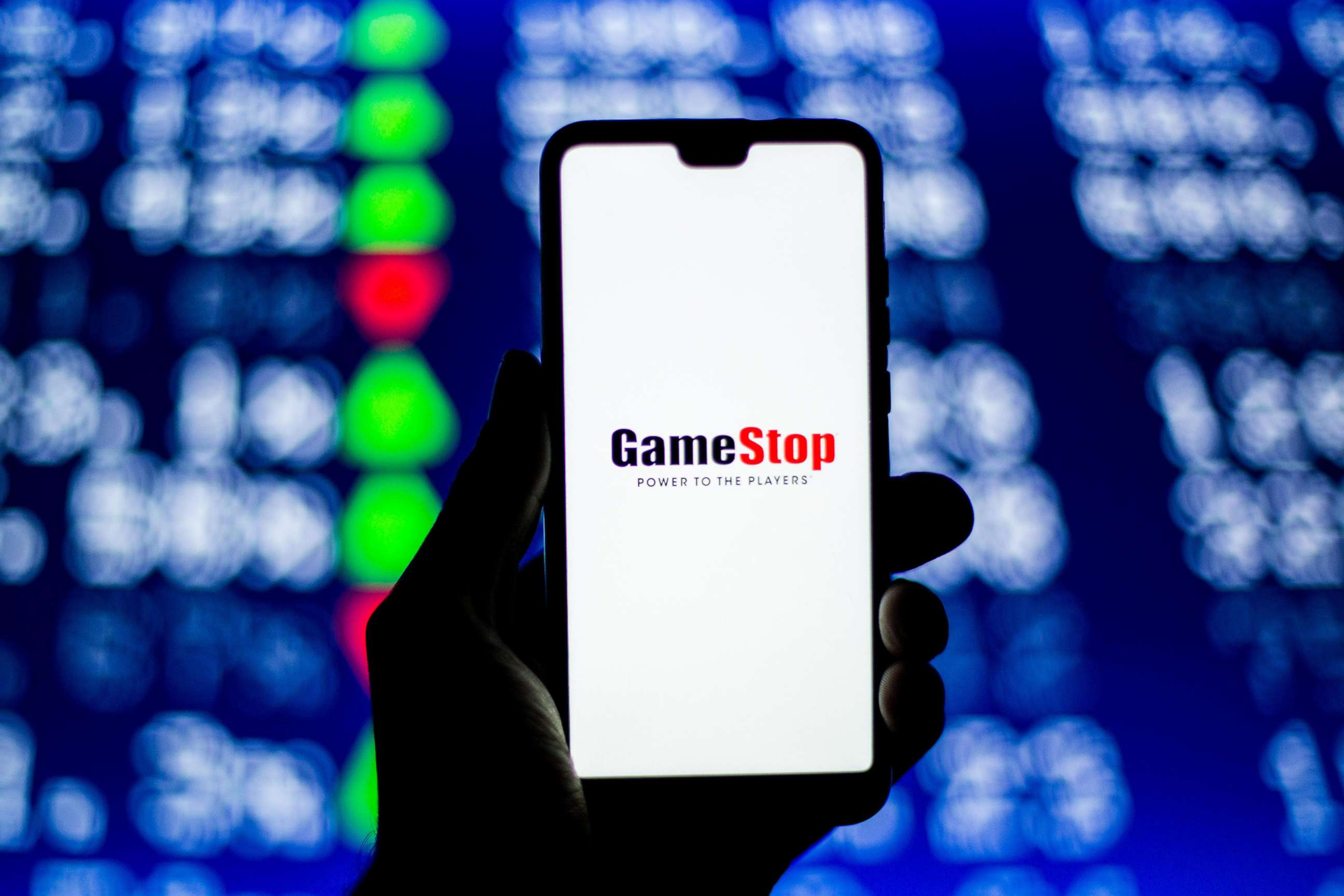 PHOTO: Illustration a GameStop logo on a smartphone.