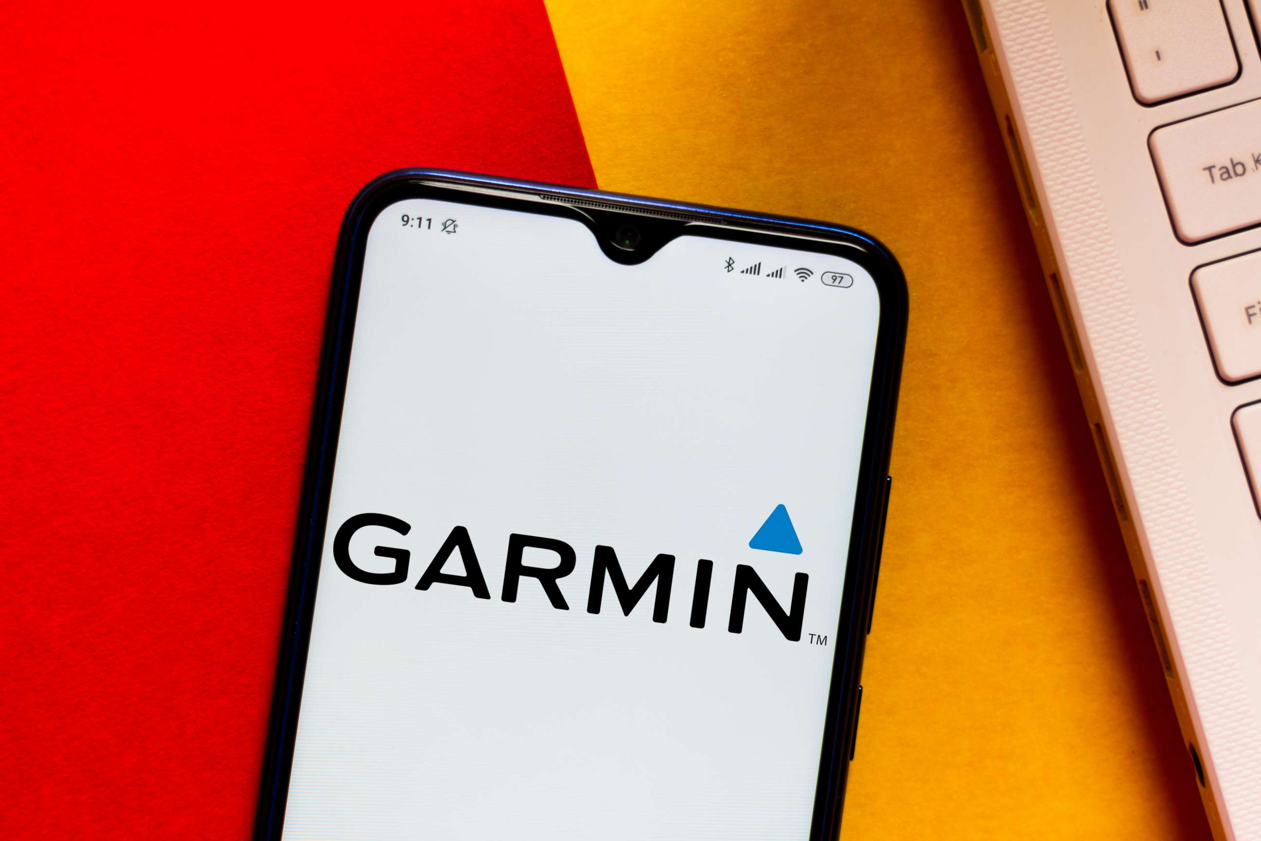PHOTO: In this photo illustration the Garmin logo seen displayed on a smartphone.