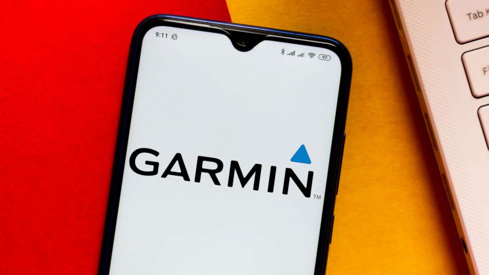 PHOTO: In this photo illustration the Garmin logo seen displayed on a smartphone.
