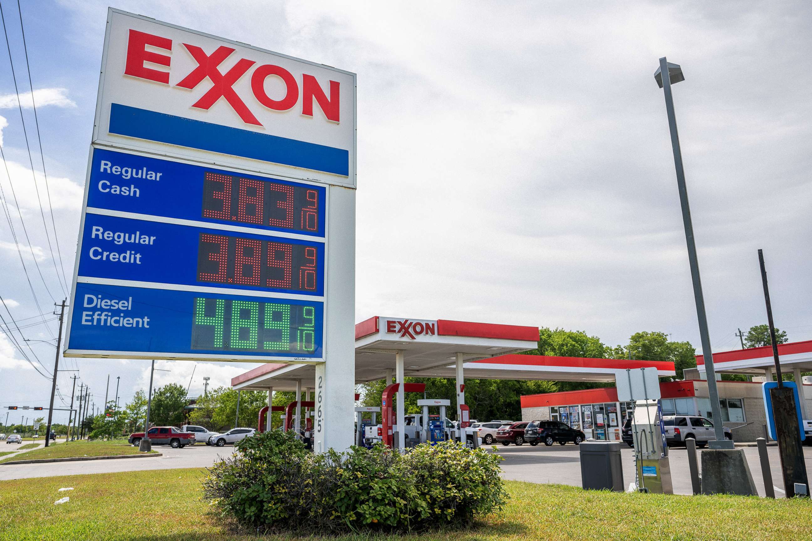 PHOTO: Gas prices are displayed at an Exxon gas station on July 29, 2022 in Houston.