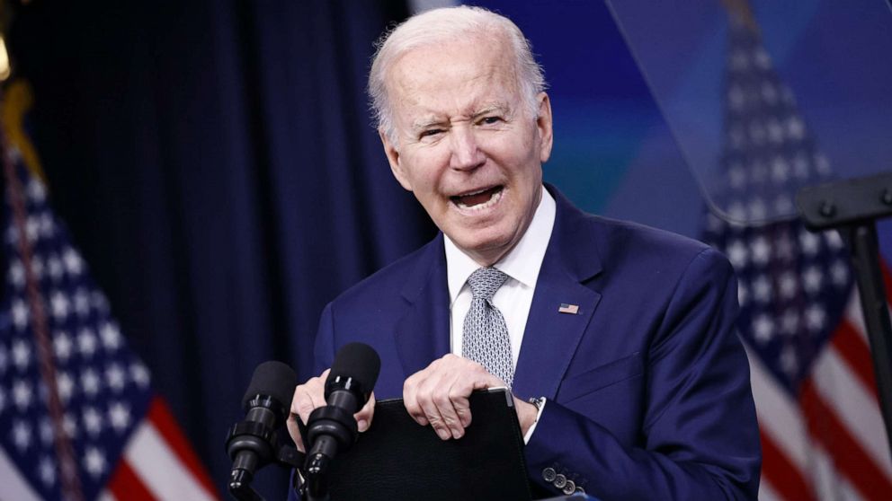 PHOTO: President Joe Biden speaks in the Eisenhower Executive Office Building in Washington, May 10, 2022. 