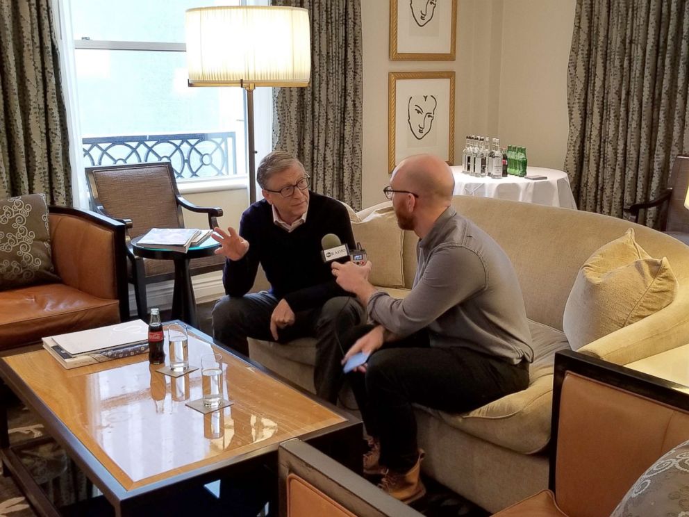 PHOTO: Bill Gates is interviewed by ABC News' Brad Mielke, Feb. 12, 2019. 