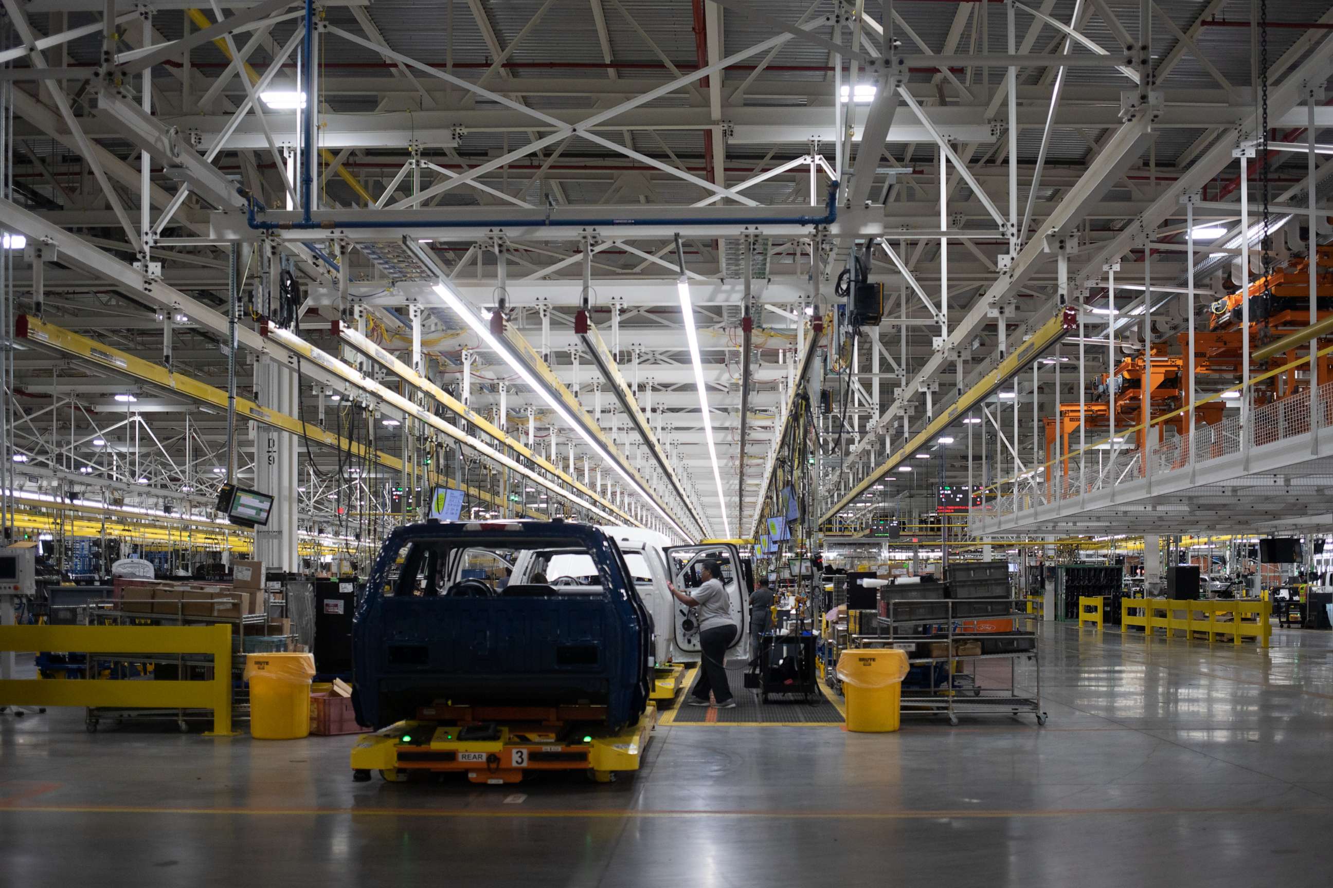 PHOTO: The Ford F-150 Lightning production line at the Ford Motor Co. Rouge Electric Vehicle Center (REVC) in Dearborn, Mich., Sept. 8, 2022.