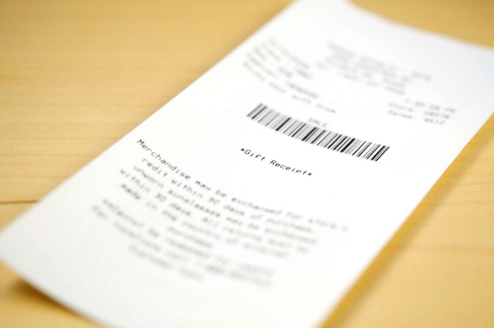 PHOTO: A gift receipt lies on a table in this undated stock photo.