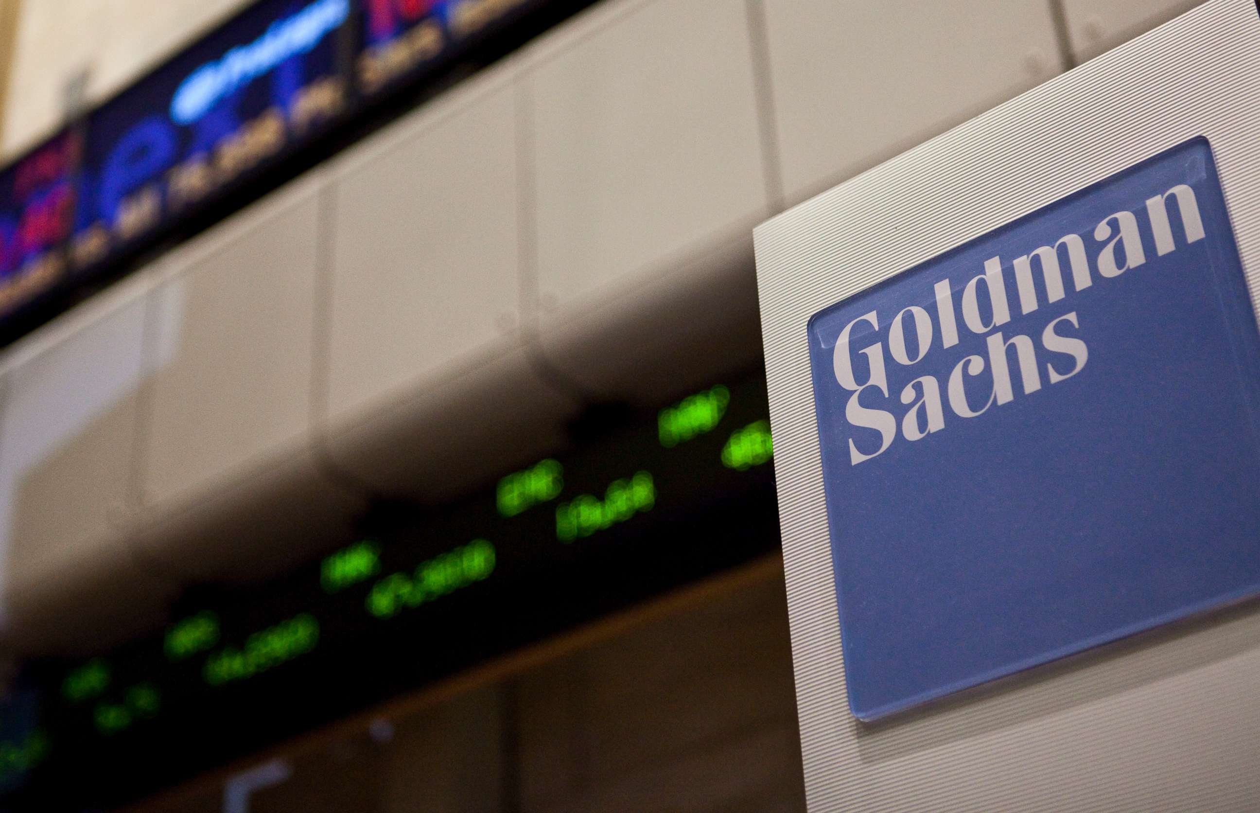PHOTO:A Goldman Sachs logo is displayed on the floor of the New York Stock Exchange in New York, August 11, 2010. 