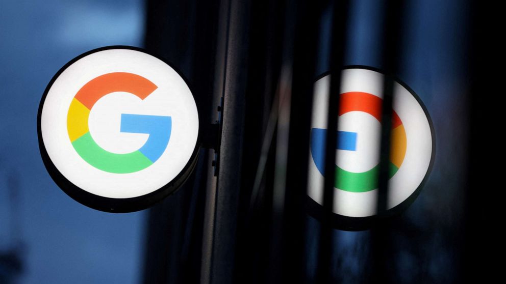 PHOTO: The logo for Google LLC is seen at the Google Store Chelsea in New York City, Nov. 17, 2021.