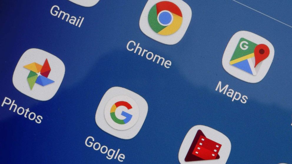 PHOTO: Gmail, Chrome, Google Maps, YouTube, Google photos and Google are displayed on the screen of a tablet, Oct. 23, 2018, in Paris, France. 