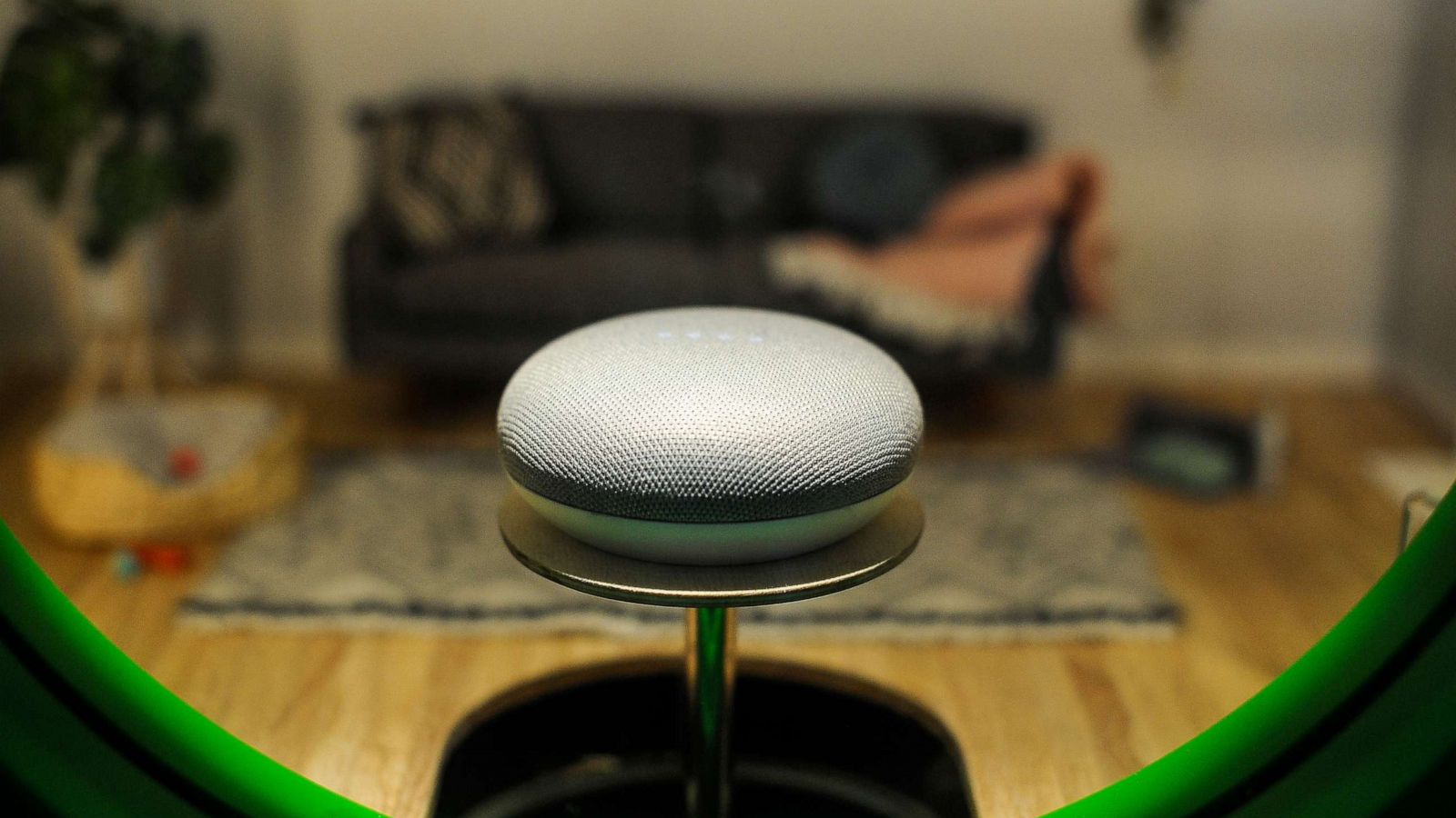 PHOTO: Google Home mini assistant, exhibited during the Mobile World Congress, Feb. 27, 2019, in Barcelona, Spain.