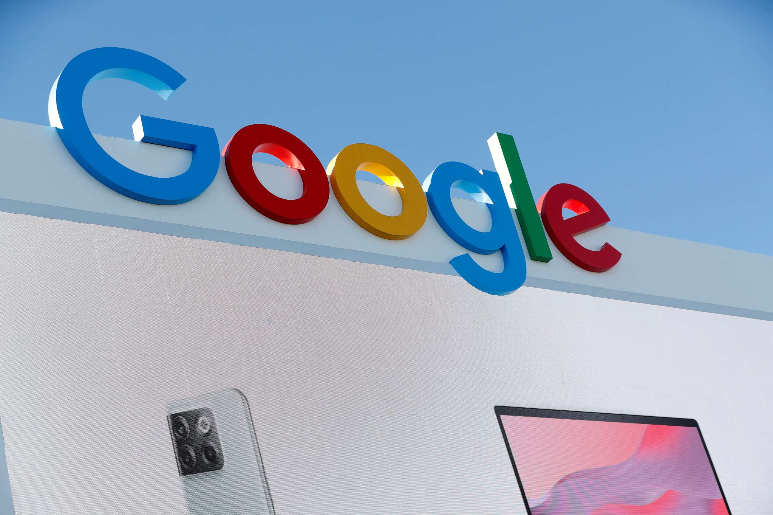 PHOTO: A view of the Google logo on a temporary house during CES 2023, an annual consumer electronics trade show, in Las Vegas, Jan. 6, 2023.