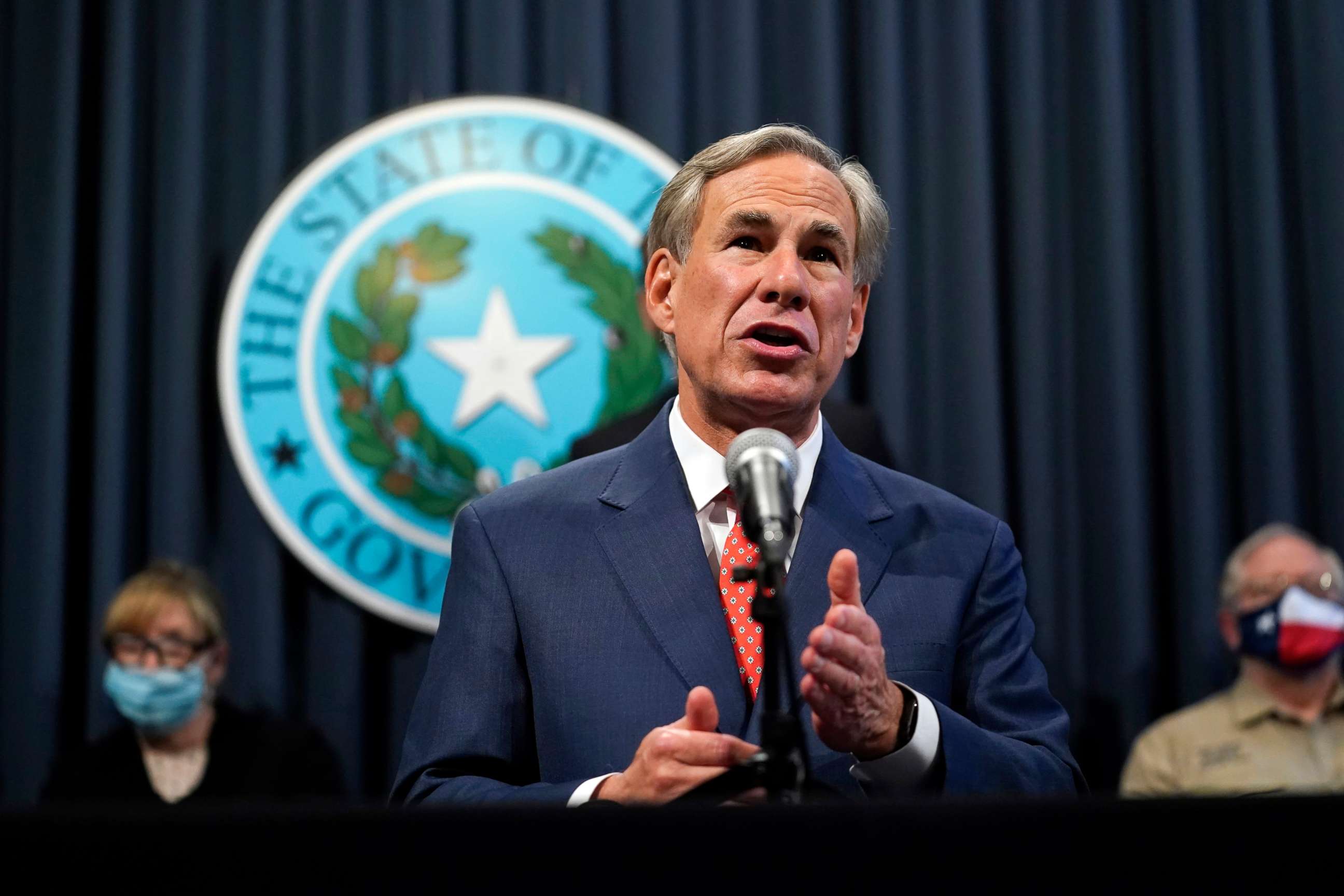 PHOTO: Texas Gov. Greg Abbott speaks during a news conference where he provided an update to Texas' response to COVID-19, Sept. 17, 2020, in Austin, Texas.