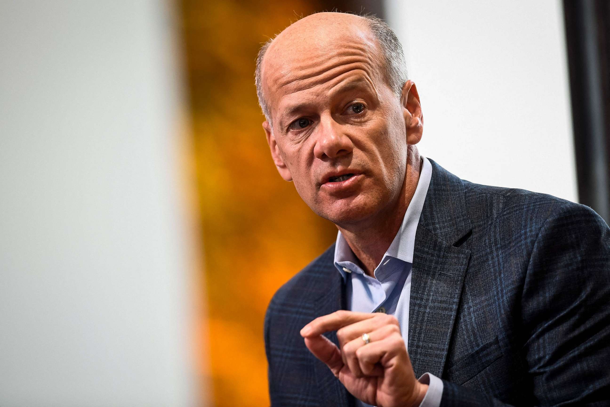 PHOTO: Greg Becker, President and CEO of Silicon Valley Bank (SVB), speaks during the Milken Institute Global Conference in Beverly Hills, Calif., May 3, 2022.