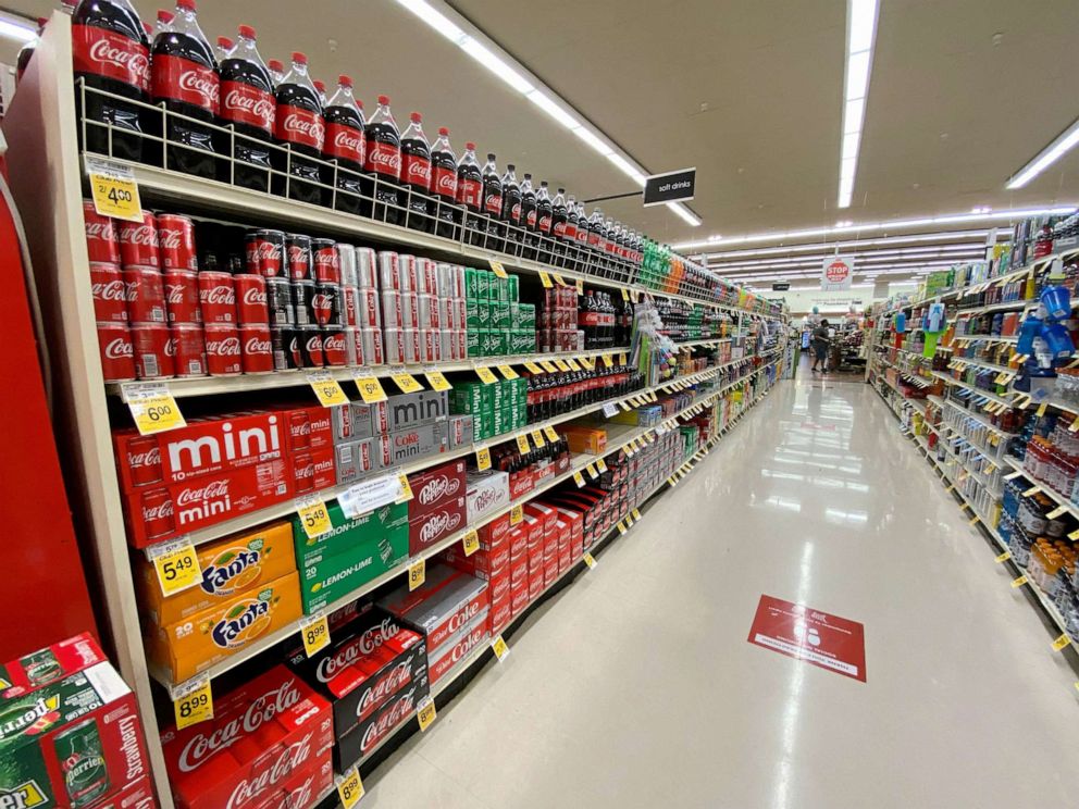 PHOTO: Sodas on shelves at a Vons grocery store in Pasadena, California, June 10, 2020.