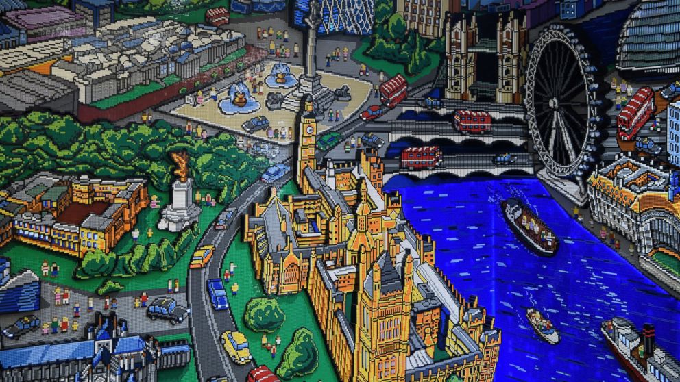 PHOTO: A large wall-mounted diorama of London landmarks at the new flagship Lego store, Nov.  16, 2016 in London.