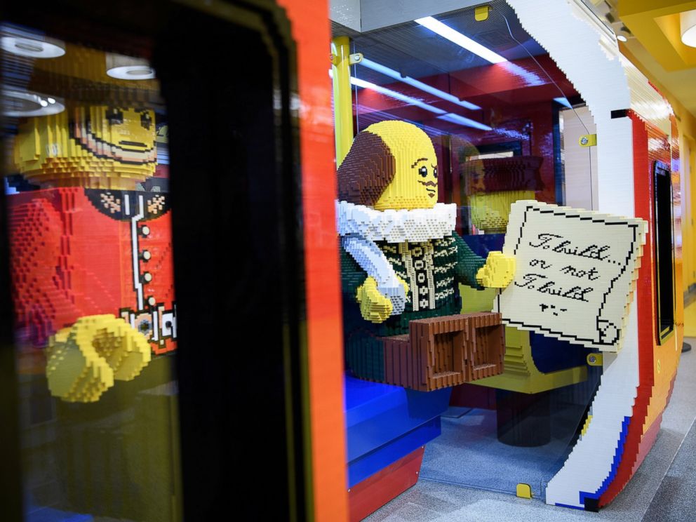 PHOTO: A lego model of playwright William Shakespeare is placed inside a large-scale model of a London underground train car, at the new flagship Lego store on Nov. 16, 2016 in London.