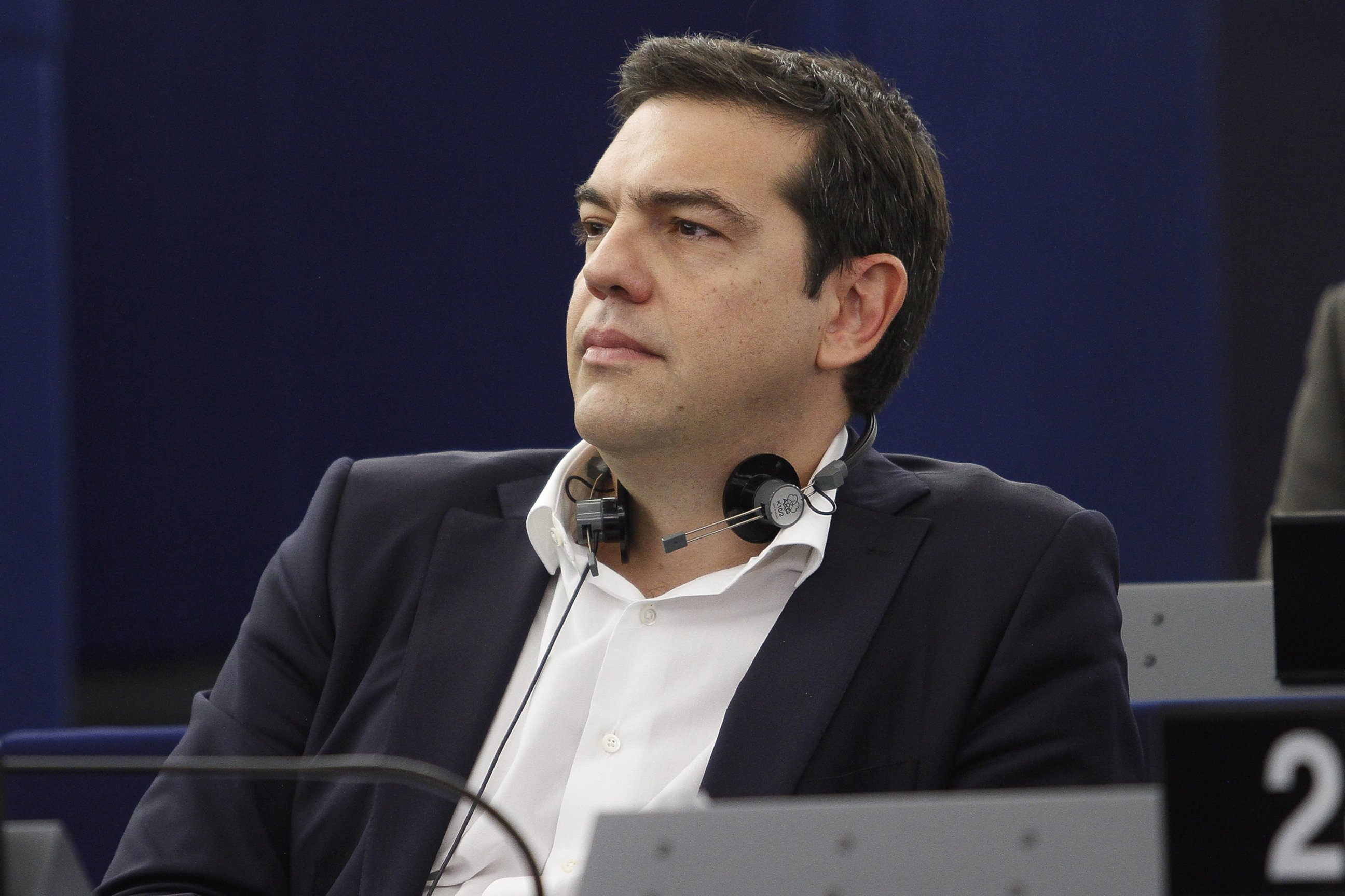 PHOTO: Greek Prime Minister Alexis Tsipras listens in the plenary hall at the European Parliament on July 8, 2015 in Strasbourg, France.  