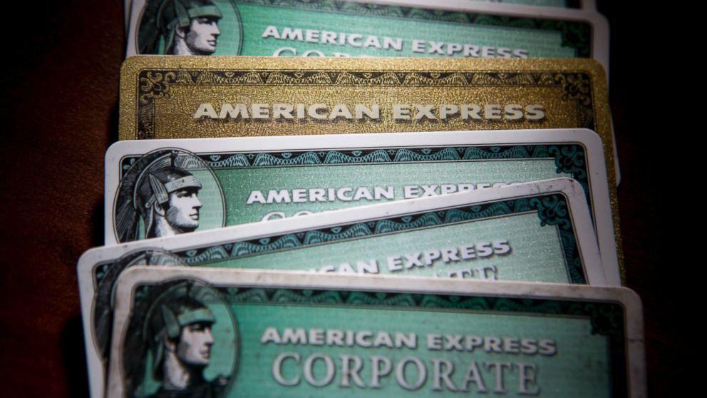 American Express Co. credit cards are arranged for a photograph in New York, U.S., April 15, 2013. 