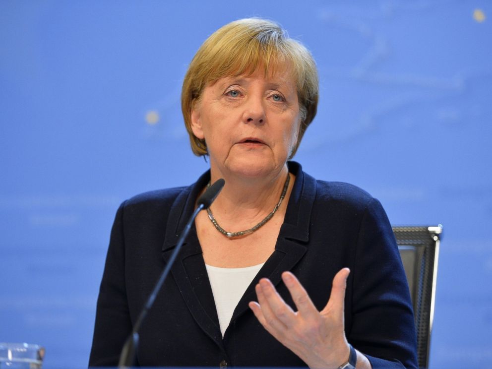 PHOTO: Germanys Chancellor Angela Merkel delivers a speech during a press conference held after the Eurozone Leaders Summit on July 7, 2015.