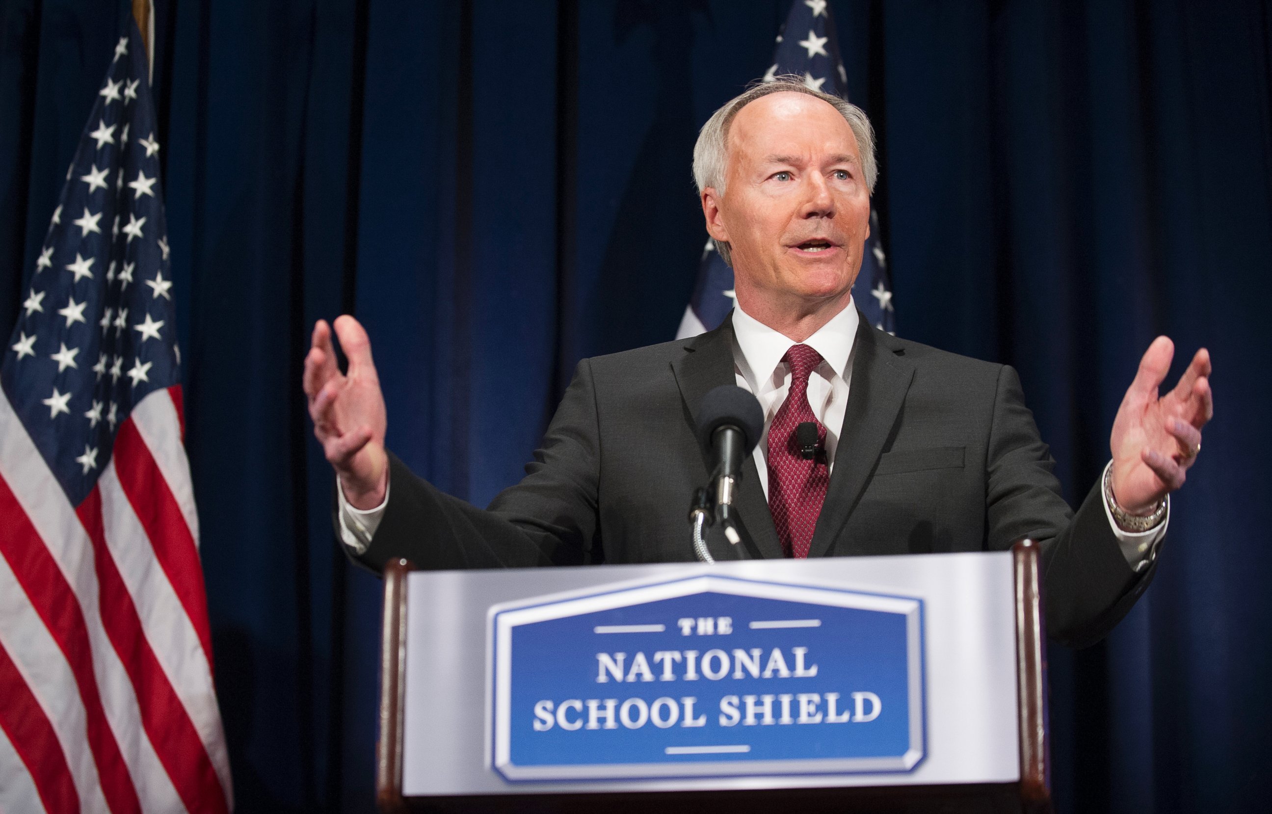 PHOTO: Asa Hutchinson announces the findings and recommendations of the National School Shield Program at the National Press Club in Washington, April 2, 2013. 