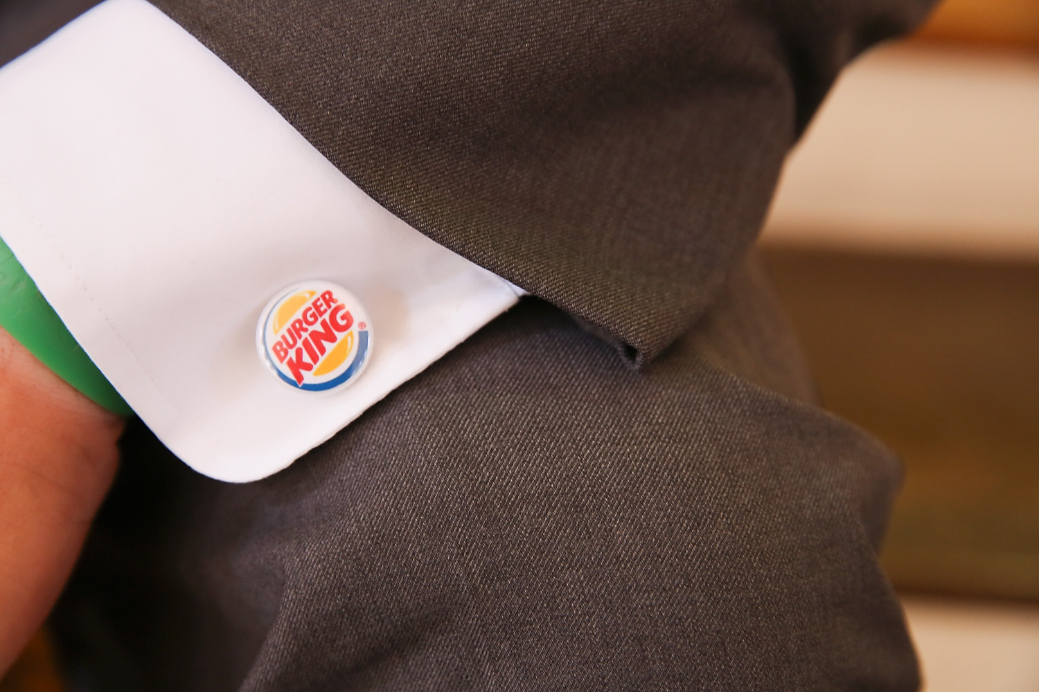 PHOTO: Burger King cufflinks are seen at the wedding of of Ashley King and Joel Burger, July 17, 2015, in Jacksonville, Ill. 