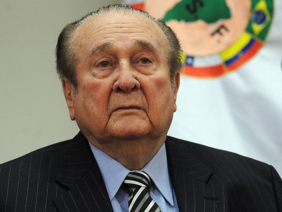 PHOTO: CONMEBOL president Nicolas Leoz speaks during a press conference in Luque, Paraguay, on April 23, 2013.