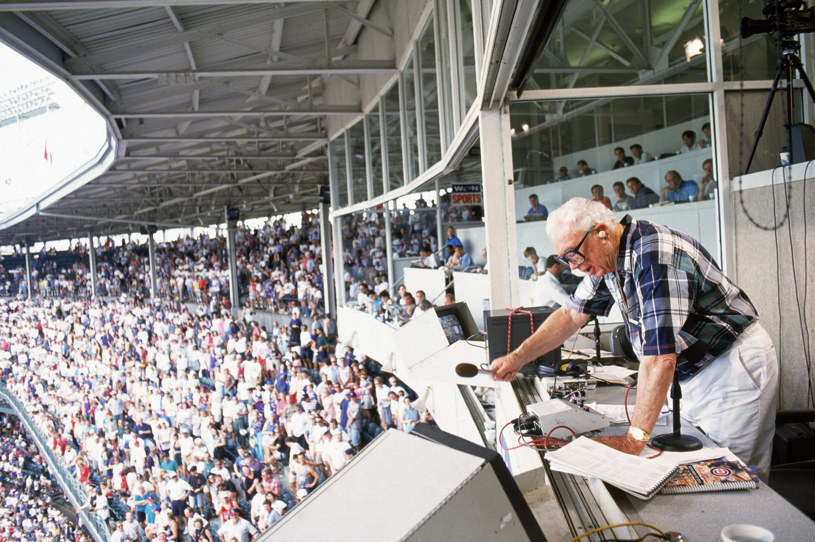 PHOTO: A general view of Wrigley Field Stadium as Harry Caray sings "Take Me Out to the Ball Game" during the seven inning stretch in Chicago, Illinois in this undated file photo. 