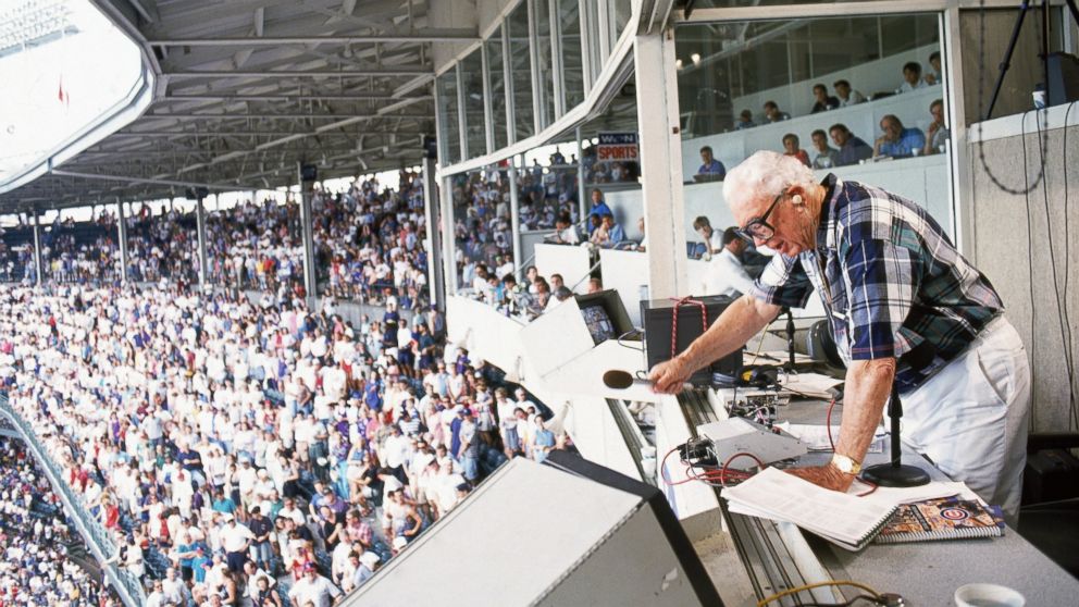PHOTO: A general view of Wrigley Field Stadium as Harry Caray sings "Take Me Out to the Ball Game" during the seven inning stretch in Chicago, Illinois in this undated file photo. 