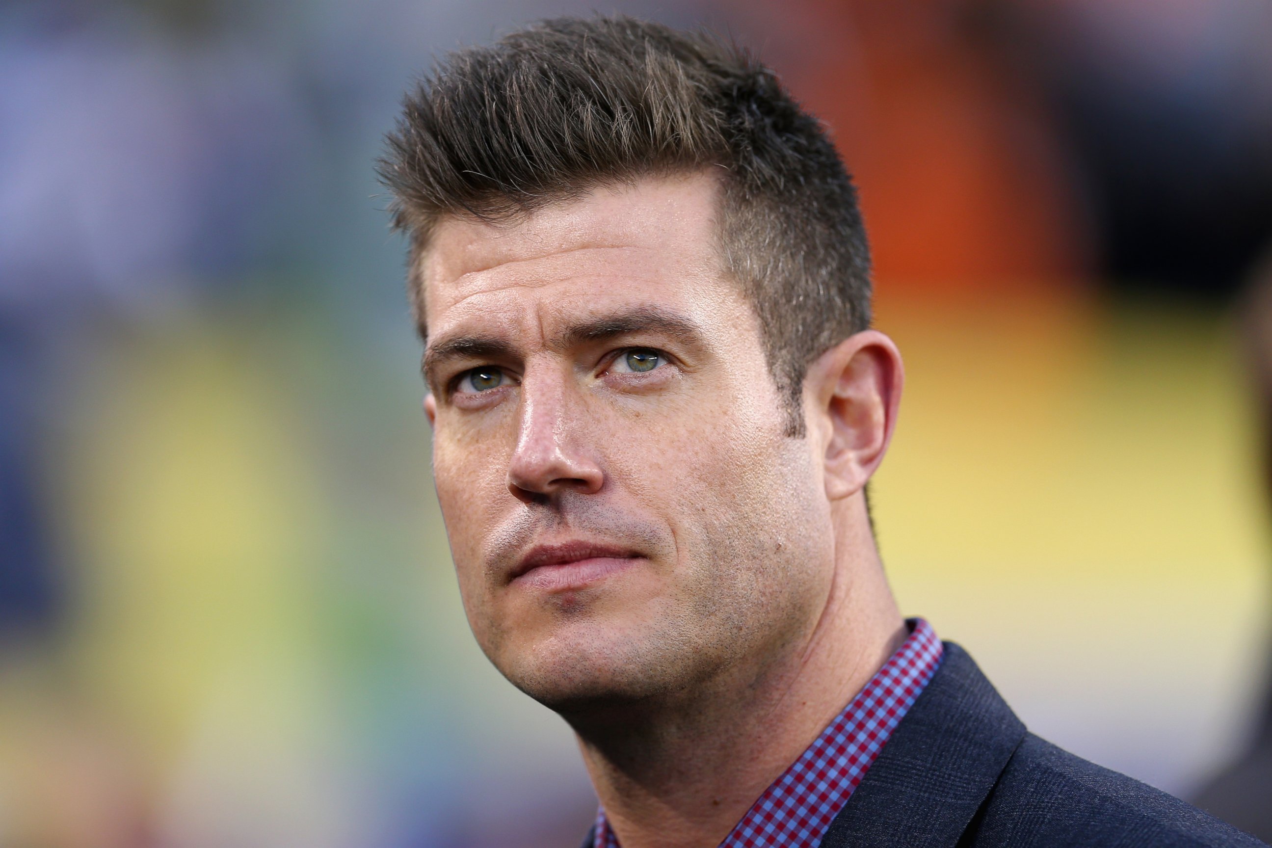 PHOTO: Sports commentator Jesse Palmer is shown prior to start of Super Bowl XLVIII at MetLife Stadium between the Denver Broncos and the Seattle Seahawks on Feb. 2, 2014, in East Rutherford, N.J.