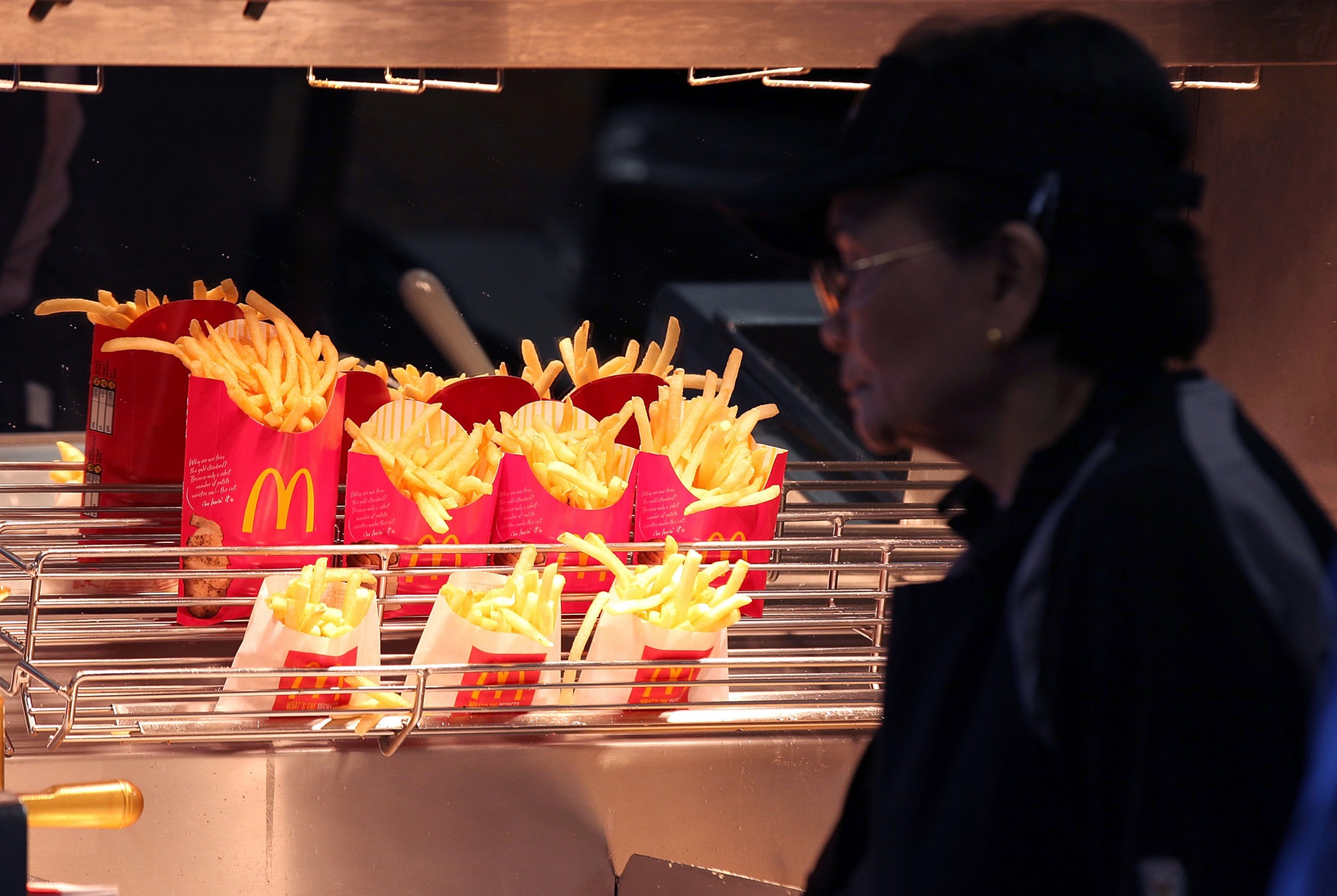 PHOTO: In this April 19, 2011 file image, McDonald's french fries sit under a heat lamp during a one-day hiring event at a McDonald's restaurant in San Francisco.