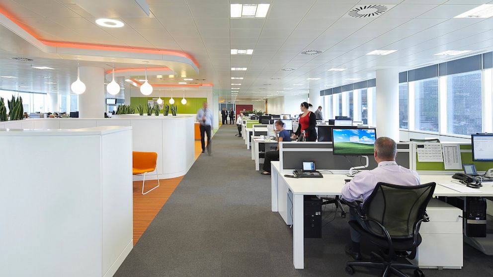 An open-plan office space is seen inside The Peninsula building in Manchester, England, in this Sept. 15, 2010 photo.