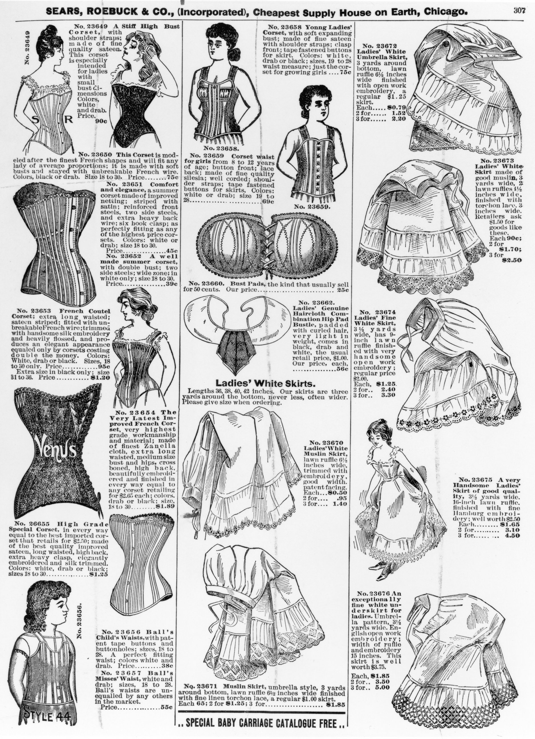 PHOTO: An advertisement for ladies corsets and underskirts by Sears, Roebuck & Co., circa 1897.