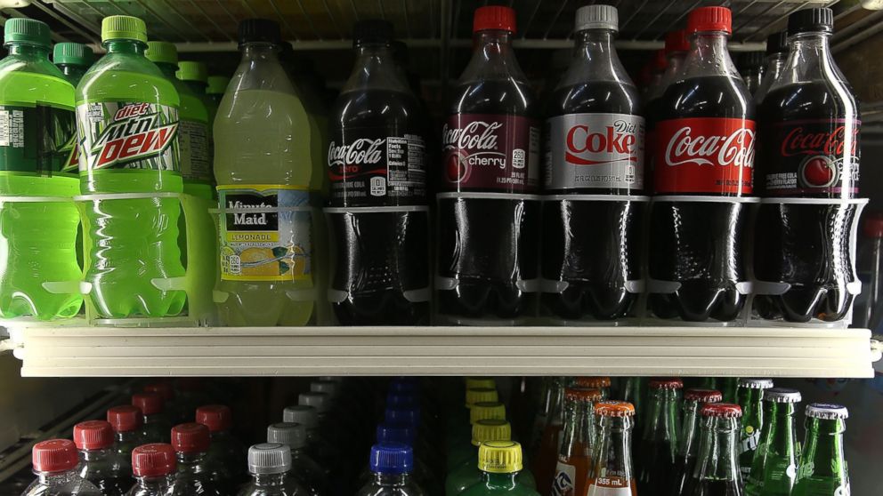 Bottles of soda are displayed in a cooler at a convenience store on June 10, 2015 in San Francisco, Calif.