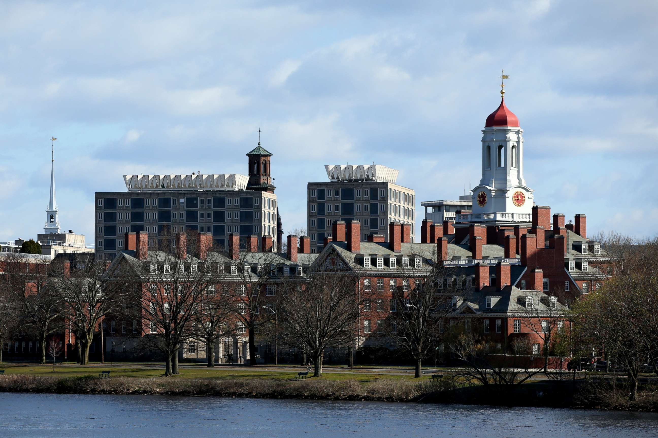 PHOTO: A general view of Harvard University campus is seen on April 22, 2020, in Cambridge, Mass.