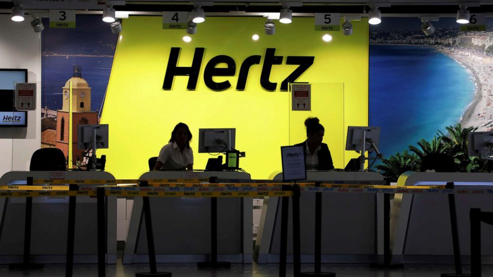 PHOTO: The desk of car rental company Hertz is seen at Nice International airport in Nice, France, May 27, 2020.