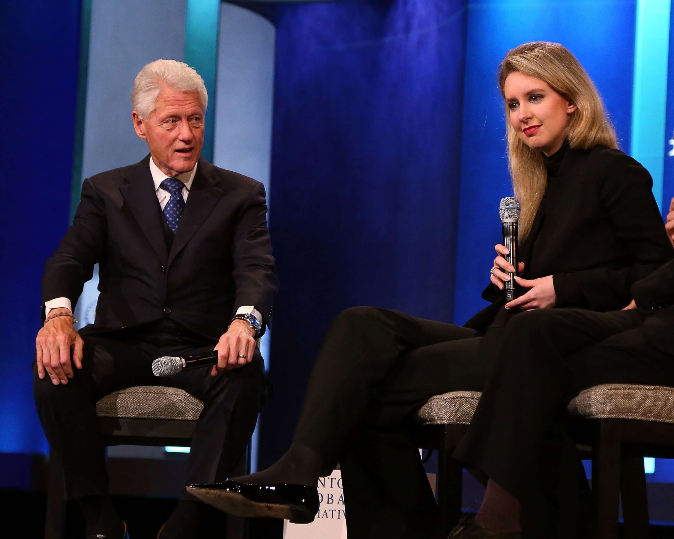 PHOTO: Bill Clinton and Elizabeth Holmes attend the 2015 Clinton Global Initiative Closing Plenary at Sheraton Times Square, Sept. 29, 2015, in New York. 