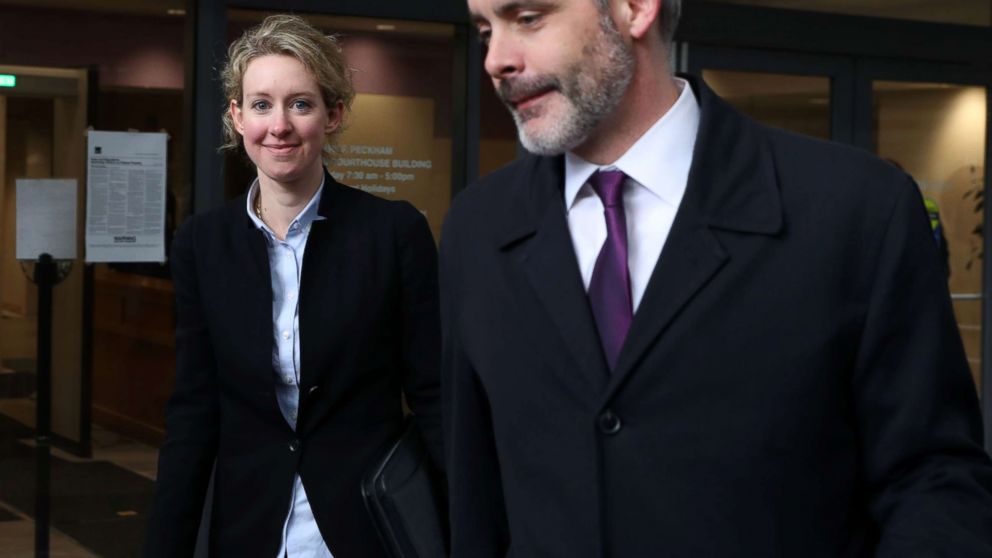 PHOTO: Former Theranos founder and CEO Elizabeth Holmes (L) leaves the Robert F. Peckham U.S. Federal Court, Jan. 14, 2019, in San Jose, Calif.