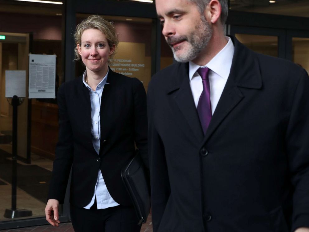 PHOTO: Former Theranos founder and CEO Elizabeth Holmes (L) leaves the Robert F. Peckham U.S. Federal Court, Jan. 14, 2019, in San Jose, Calif.