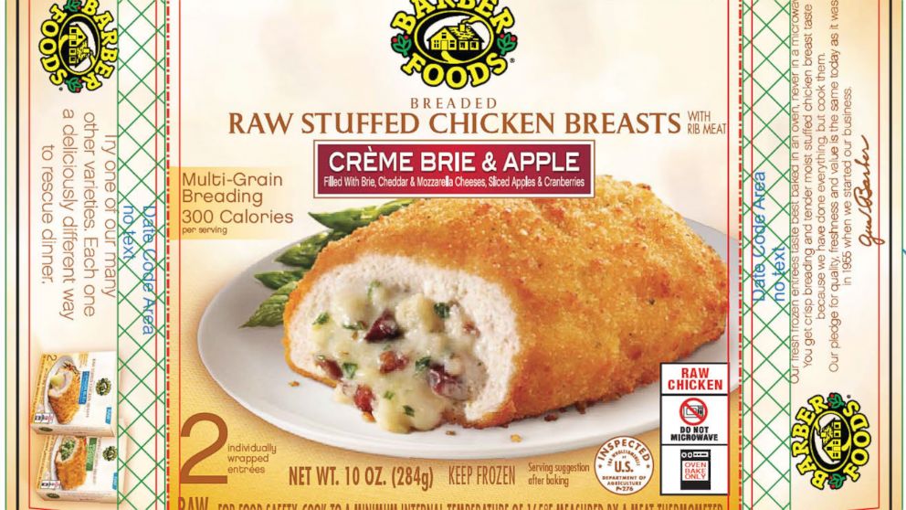 Barber Foods is recalling more than 1.7 million pounds of frozen, raw stuffed chicken products because of fears of salmonella.