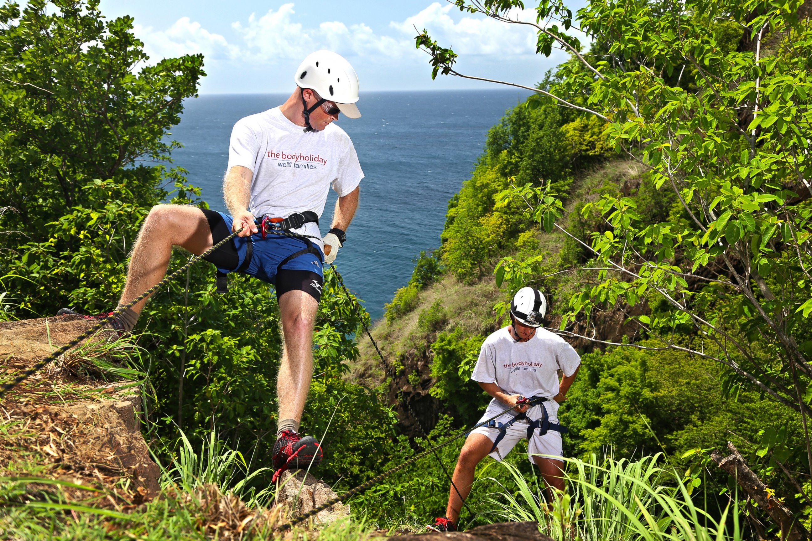 PHOTO: The BodyHoliday in St. Lucia offers a "quadrathlon" to guests, which includes rappelling, as seen in this undated handout image.
