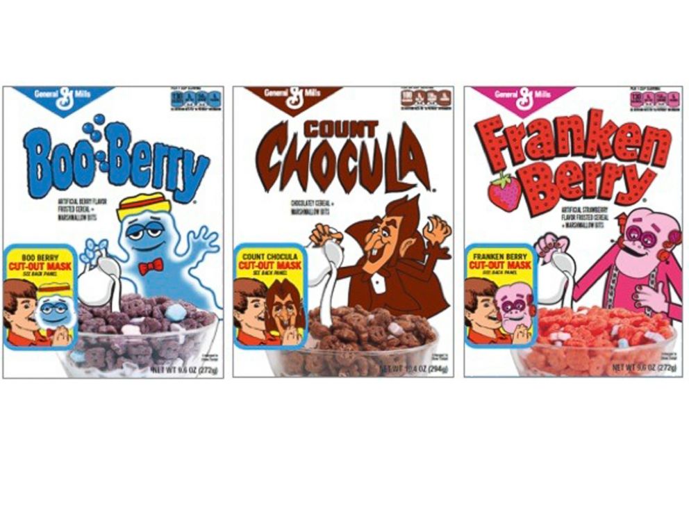 PHOTO: General Mills released this photo of throwback cereal boxes Boo-Berry, Count Chocula and Franken Berry. 