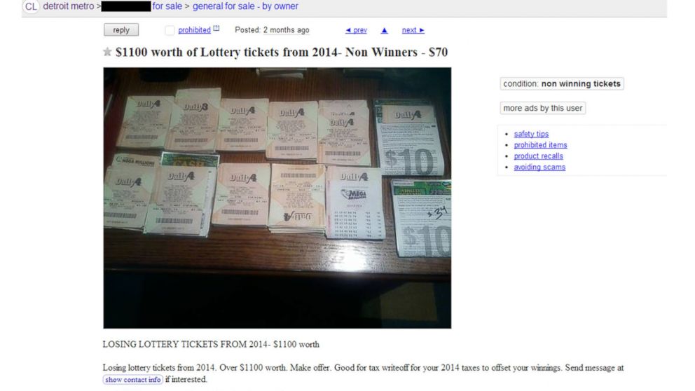 PHOTO: An ad posted to Craigslist in Detroit selling losing lottery tickets. 