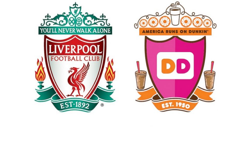 An image posted to the Dunkin' Donuts Twitter account shows the Liverpool Football Club team crest next to a similar crest designed to promote the company's products.