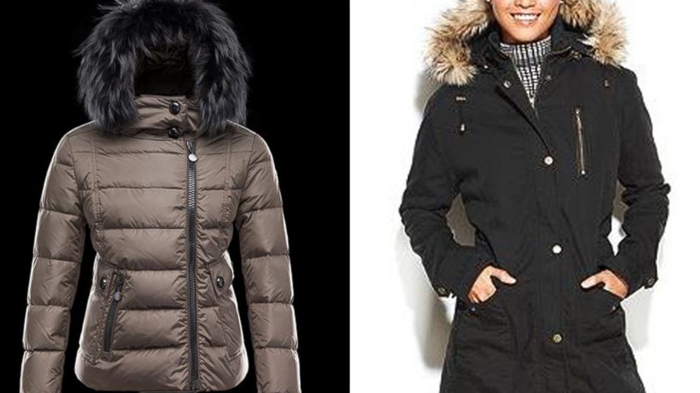The Monclear Bryone jacket, left, retails for $1525. The RACHEL Rachel Roy Coat, right, retails for $169.99.