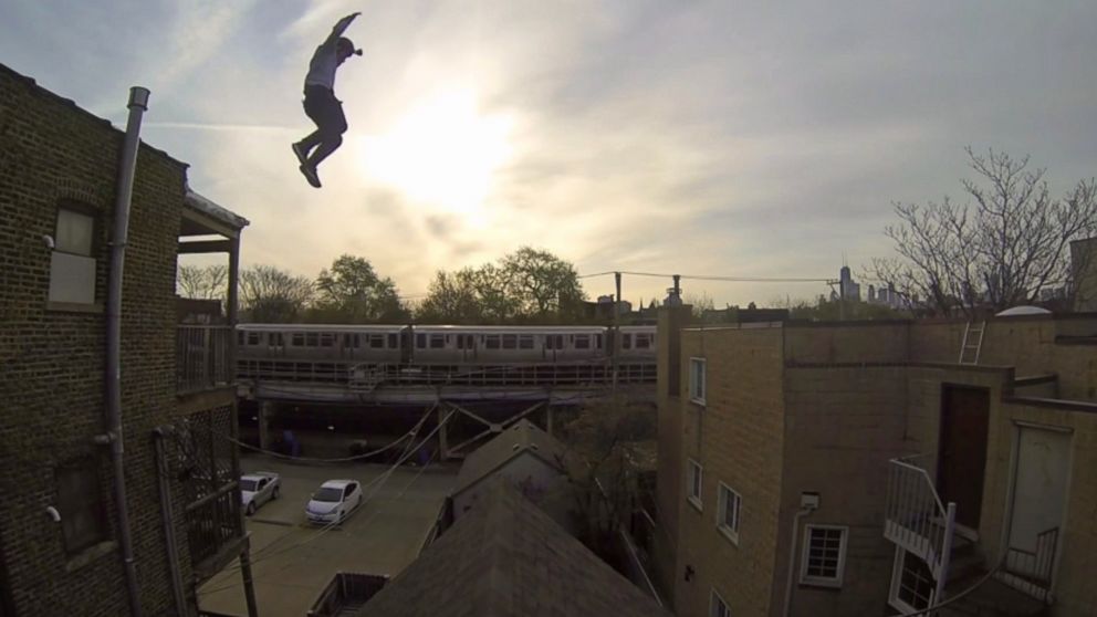 PHOTO: GoPro published a video called, "GoPro: Epic Roof Jump," showing a stuntman making a rooftop jump while wearing one of their products to their YouTube channel on July 30, 2014.