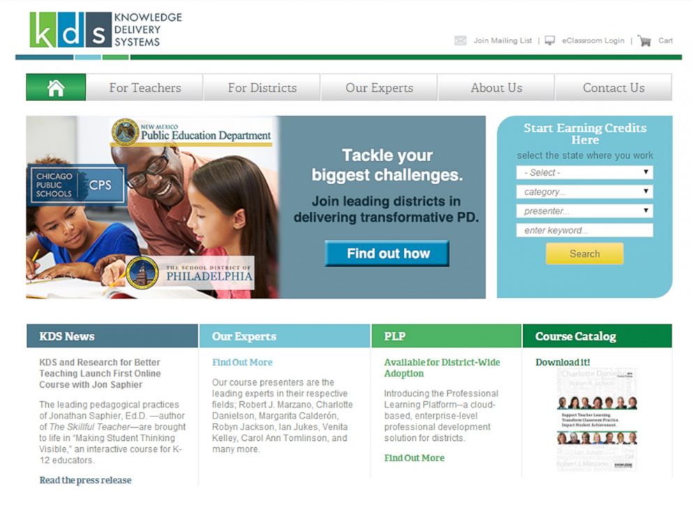 PHOTO: The homepage for Knowledge Delivery Systems, Inc. is pictured. 