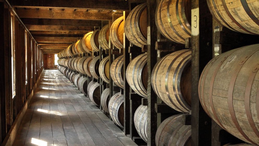 Aging barrels sit at the Heaven Hill Distillery in Bardstown, Kentucky on June 27, 2012.