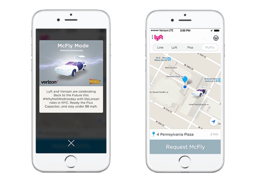 PHOTO: A screenshot of the Lyft app displaying the "McFly Mode" posted to the Lyft blog on Oct. 19, 2015.